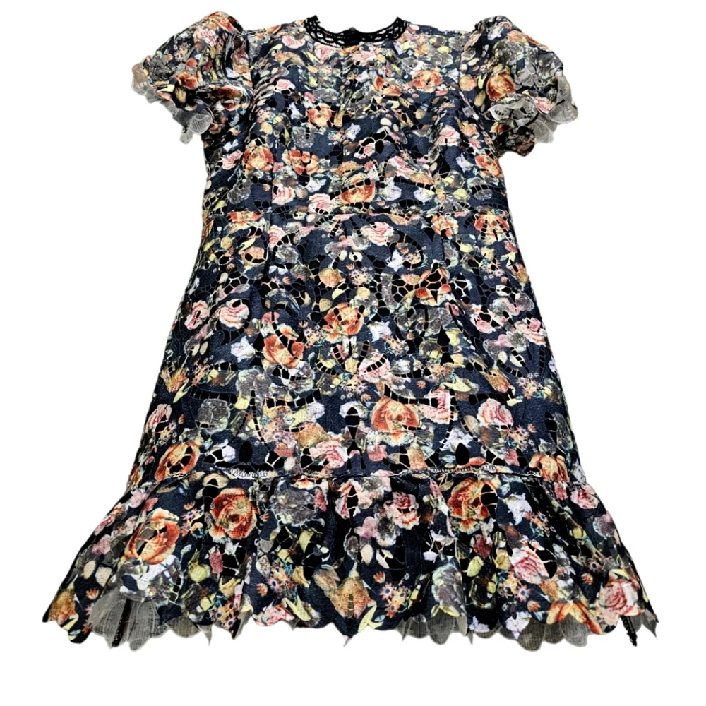 Nwot Boohoo Crochet  Cutout Floral Lace Puff Sleeve Dress - Picture 10 of 17